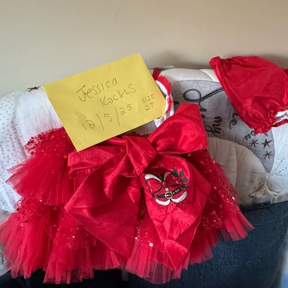 Oh Shana! Red Santa Dress with Sequins Poof and Bloomers 2T - Picture 4 of 8
